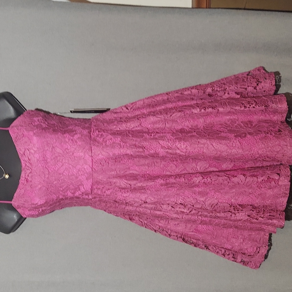 Lulus lace knee length rear zip dress size Small hotnpink fuchsia magenta NWT